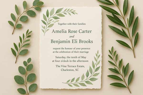 Elegant & Formal Wording For Greenery Wedding Invitations