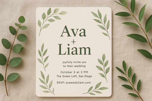 Minimalist Wording For Greenery Wedding Invitations