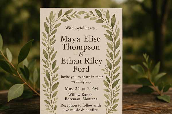 Rustic Outdoor Style Wording For Greenery Wedding Invitations