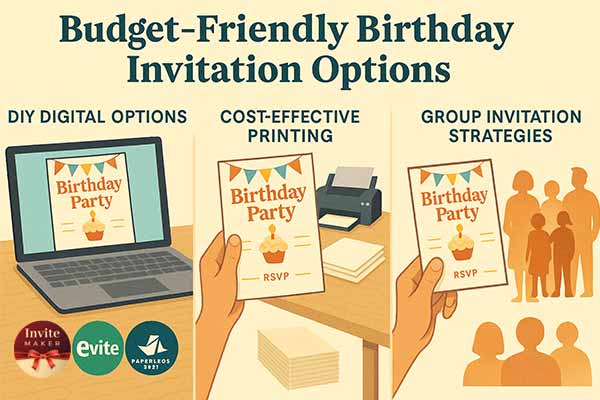 Budget-Friendly Birthday Invitation Options Showcasing Affordable Digital Designs and DIY Print Ideas