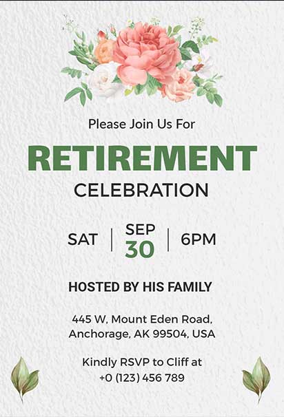Graceful Retirement Celebration Design With Delicate Botanical Illustrations and a Soft Color Palette