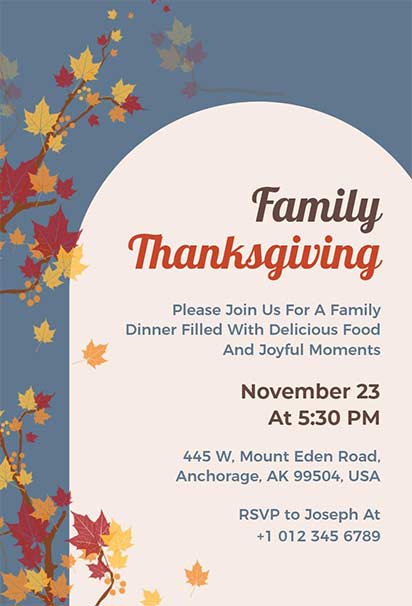 Family Thanksgiving Invitation Card With Rustic Design and Church Prayer Gathering Theme