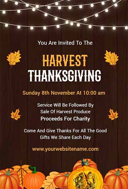 Harvest Thanksgiving Invitation Design with Autumn Leaves and Warm Color Palette