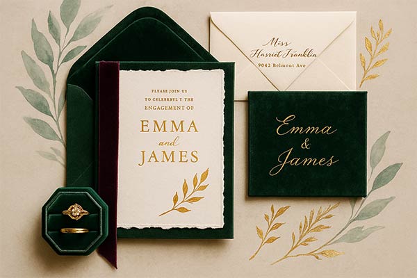 Luxury Engagement Invitation Design Featuring Gold Foil and Embossed Details for a Premium Look