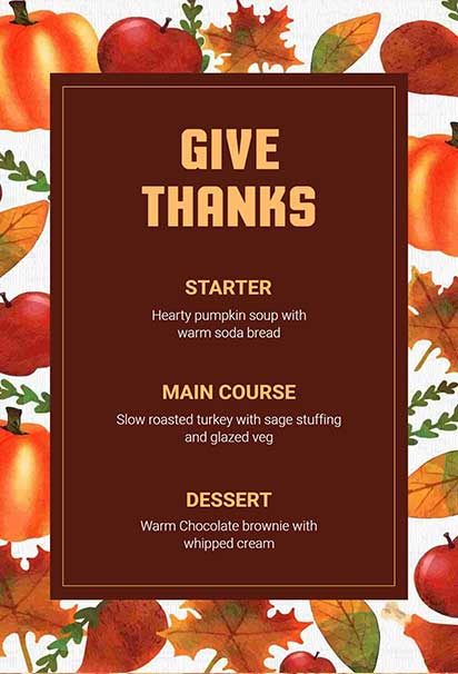 Thanksgiving Menu Design in Outrageous Orange and Tuscany Tones with Stylish Font Arrangement