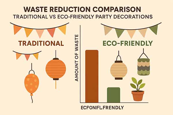 Waste Reduction Comparison Between Traditional and Eco-Friendly Party Decorations Highlighting Sustainability Benefits