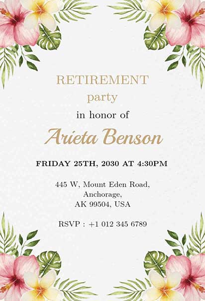 Artistic Retirement Design With Watercolor Florals and Vibrant Tropical Bloom Accents