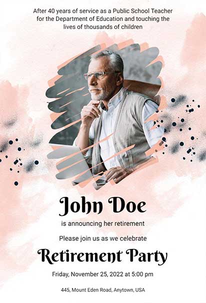 Heartfelt Retirement Design With Watercolor Background and Elegant Tribute-Themed Elements