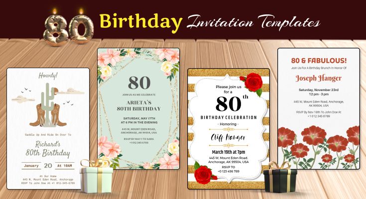80th Birthday Invitation Templates