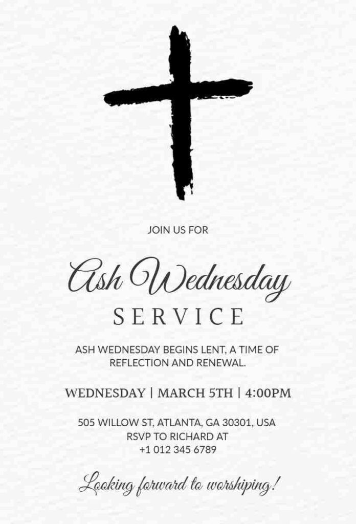 Ash Wednesday Service brushstroke cross church invitation template