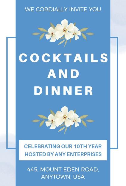 Blue orchid formal invitation template with bold typography