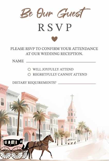 Charleston watercolor RSVP invitation template with pastel city scene