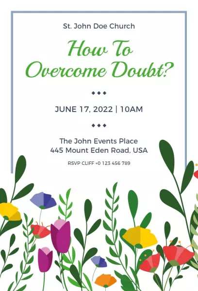 Church Seminar on Overcoming Doubt watercolor wildflowers church invitation template