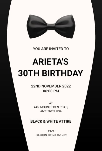 Black and white bowtie formal invitation template for elegant events
