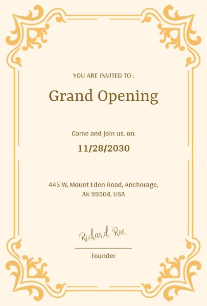 Gold ornate formal invitation template for grand openings