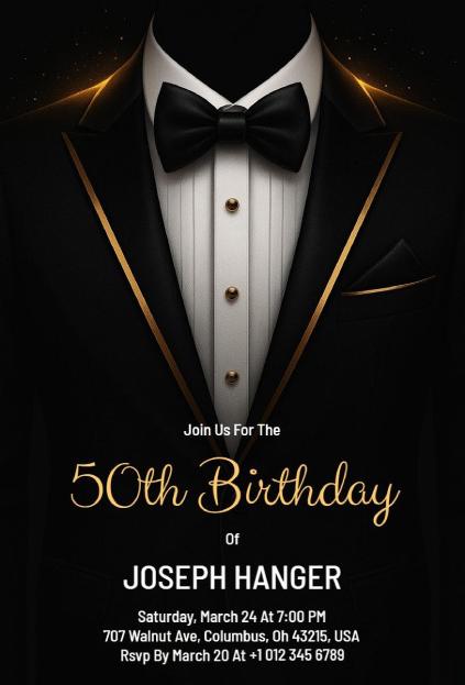 Classic tuxedo 50th birthday formal invitation template