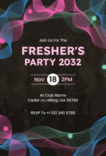 Colorful neon wave welcome party invitation for freshers