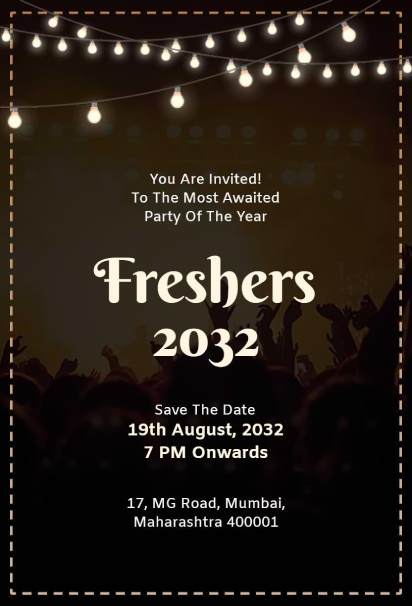 Freshers welcome party invitation template with crowd and lights