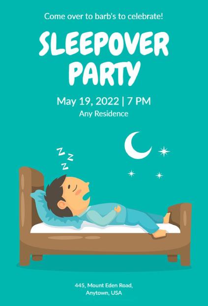cozy boy sleeping sleepover invitation template with cartoon boy and playful design
