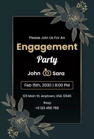 Dark elegant gold engagement invitation template for evening celebration