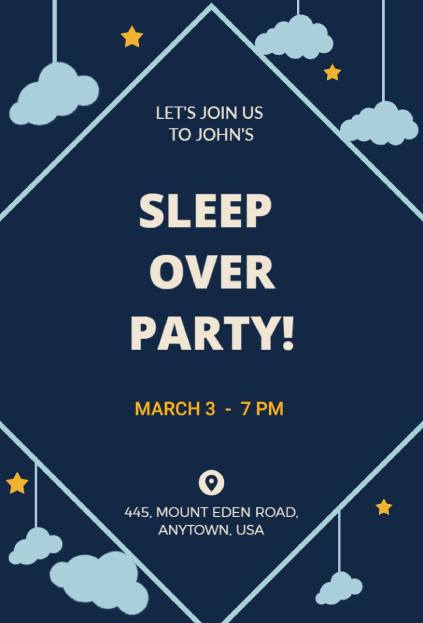 diamond night sleepover invitation template with golden stars and modern design