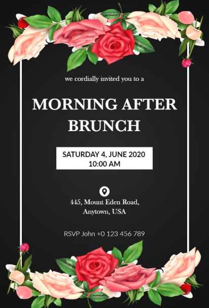 Elegant floral morning-after brunch invitation template with pink and red watercolor roses