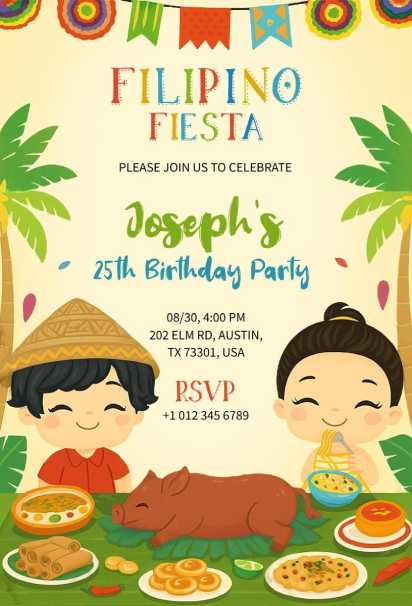 Traditional Filipino Fiesta invitation template for a 25th birthday celebration