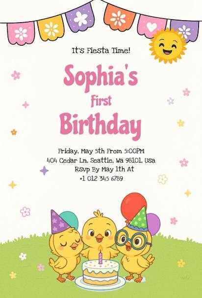 Adorable fiesta invitation template for a baby’s first birthday party