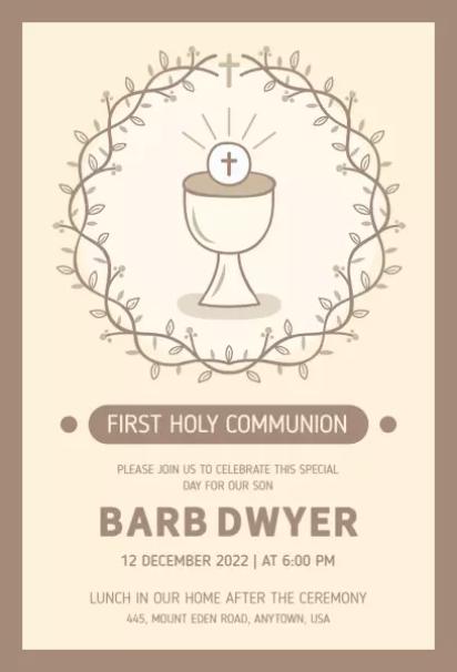 First Holy Communion minimalist chalice church invitation template