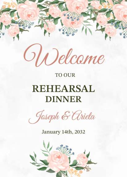 Floral rehearsal dinner welcome party invitation in soft pink tones