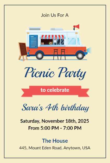A food-truck themed birthday design from creative picnic invitation template