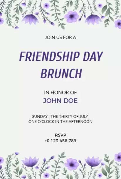 spring brunch invitation template with soft purple florals for friendship brunches