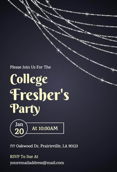 Freshers welcome party invitation template with glitter strings