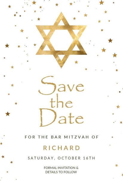 Minimalist gold Star of David Bar Mitzvah invitation template