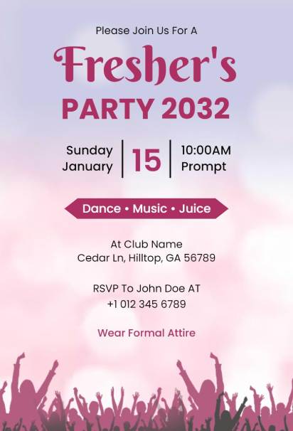 Soft gradient freshers welcome party invitation design