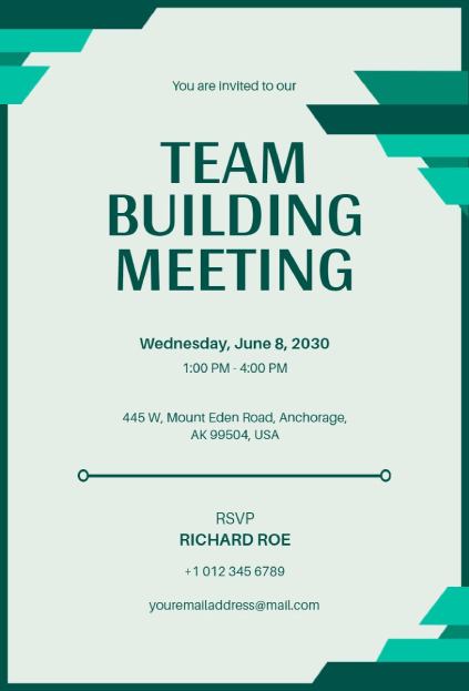 Green geometric formal invitation template for corporate meetings