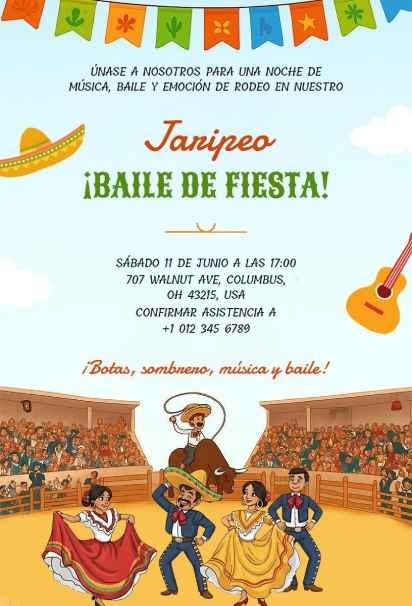 Cute pollitos theme fiesta invitation template for first birthday with yellow chicks and party hats