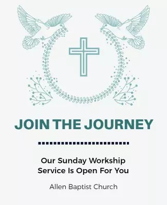 Join the Journey Sunday Worship line-art doves church invitation template