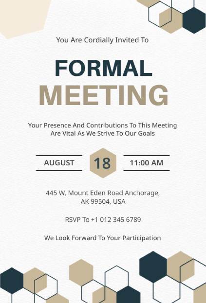 Minimal geometric beige and navy formal meeting invitation template