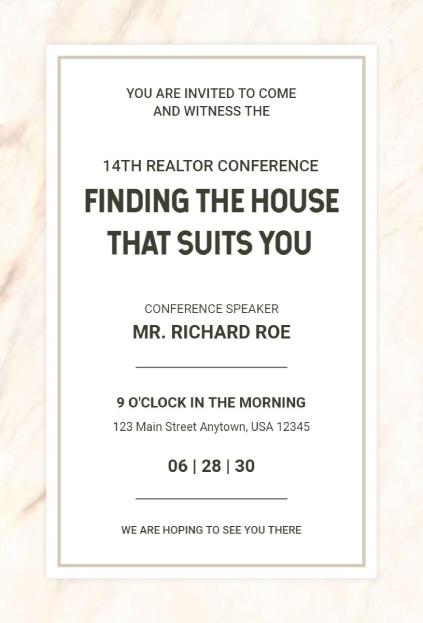 Minimal marble formal invitation template for conferences