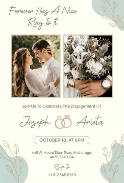 Modern abstract engagement invitation template with photo frames and clean typography