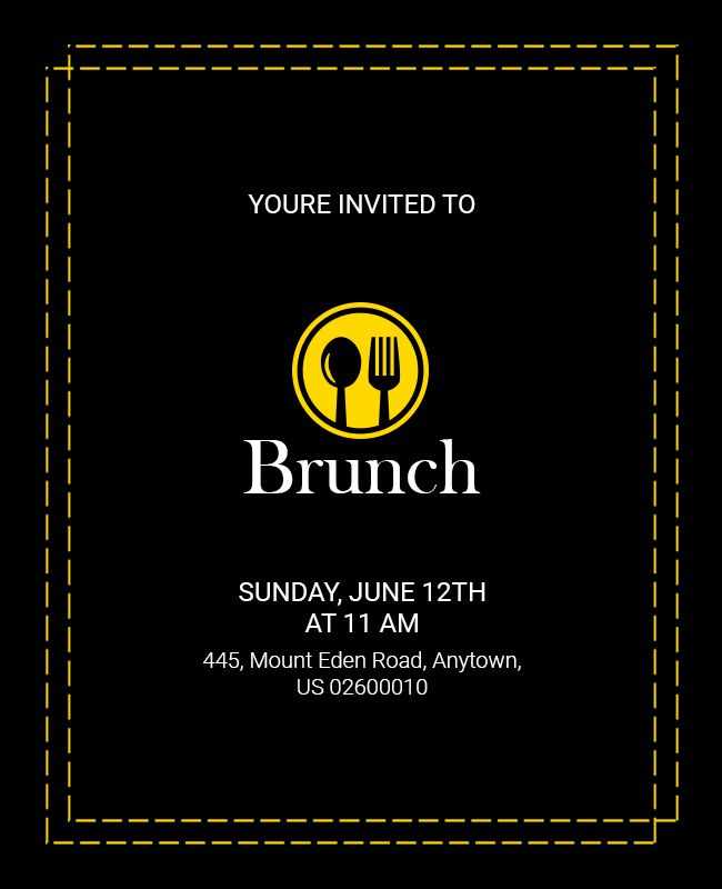 Modern black and gold brunch invitation template with minimalist design