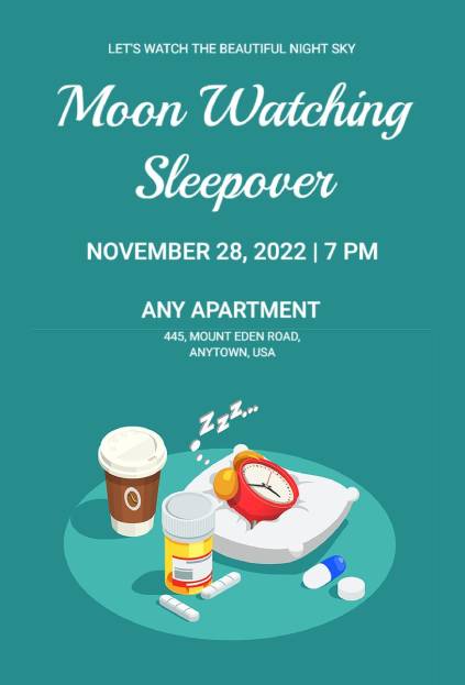moon watching sleepover invitation template with quirky illustrations and late-night vibe
