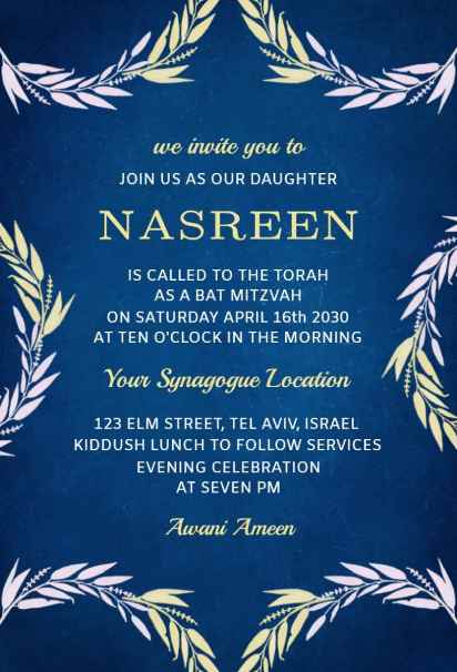 Autumn-themed Bar Mitzvah invitation template with wheat branches