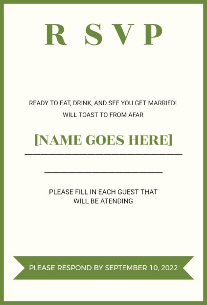 Funny Green Eat Drink Married Rsvp invitation template with playful text and ribbon