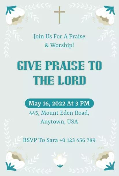 Praise and Worship Service watercolor doves church invitation template
