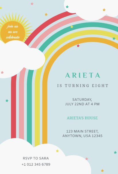 Rainbow cloud invitation template for kids’ birthday