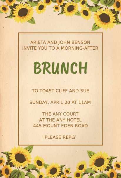 Rustic sunflower brunch invitation template with cream background and earthy tones