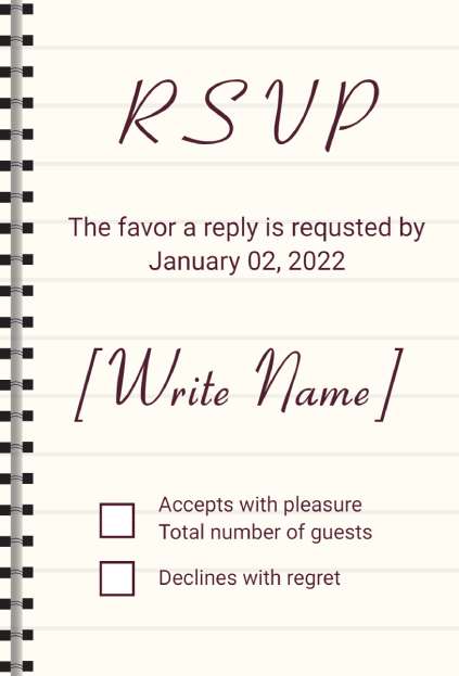 Notebook-style RSVP invitation template with handwritten-style elements