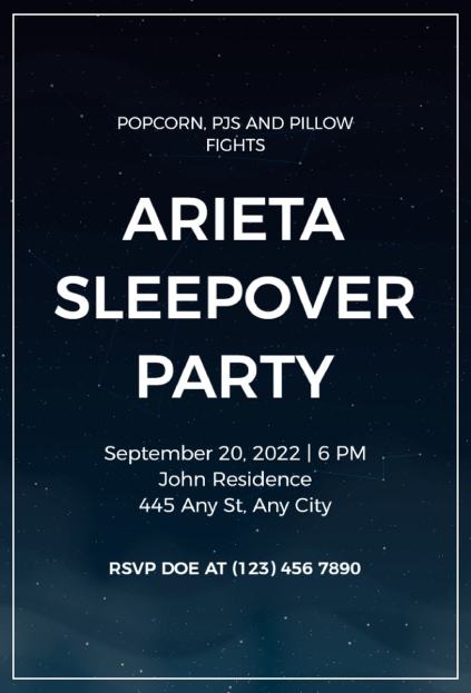 starry constellation sleepover invitation template with twinkling stars and cosmic theme